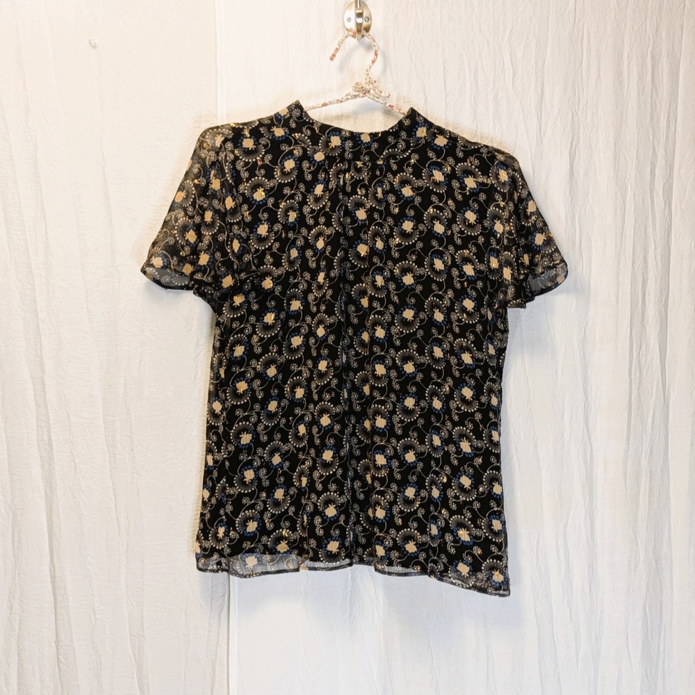 Free Flowing Ann Taylor Floral Sparkle Bow Blouse XS NWT